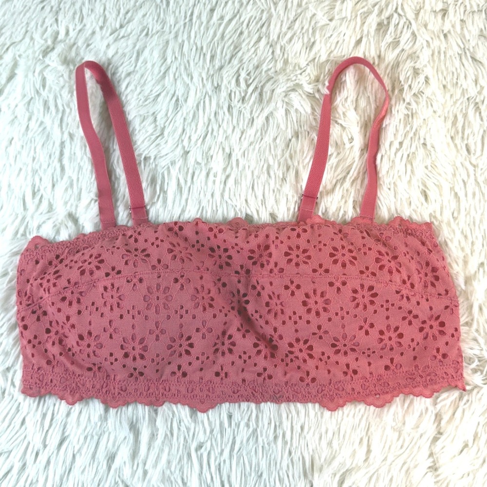 Auden Pink Eyelet Lace Padded Bandeau Bralette Medium Strappy Intimate‎ Bra